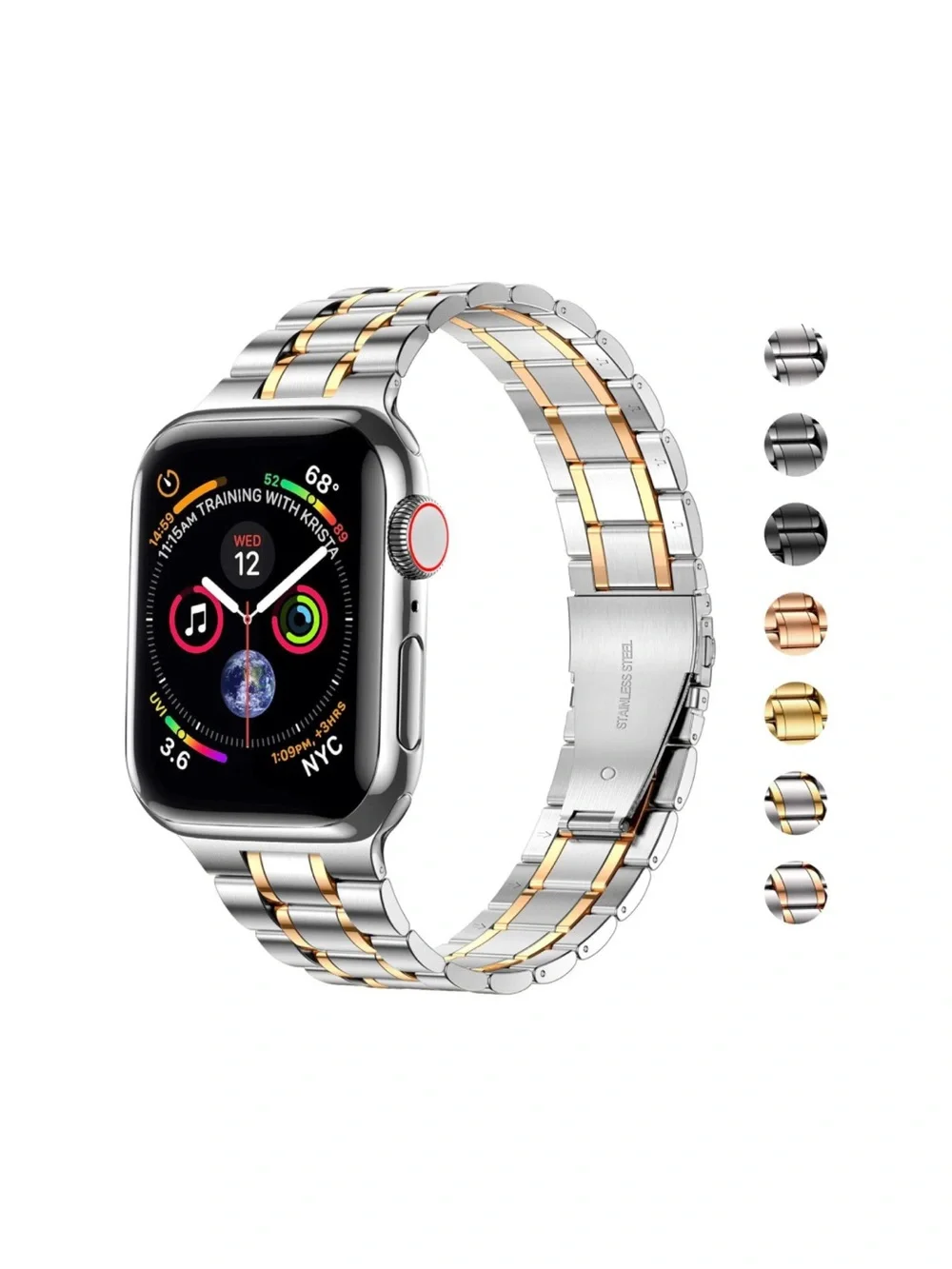 Apple Smartwatch Stainless-Steel Band w TPU Case 45mm Series 9/8/7 (SILV/ROSE)